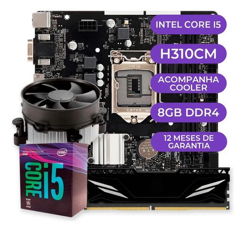 Kit Upgrade Gamer Intel I5-8400 + Cooler + H310 + 8gb Ddr4 Cor Preto